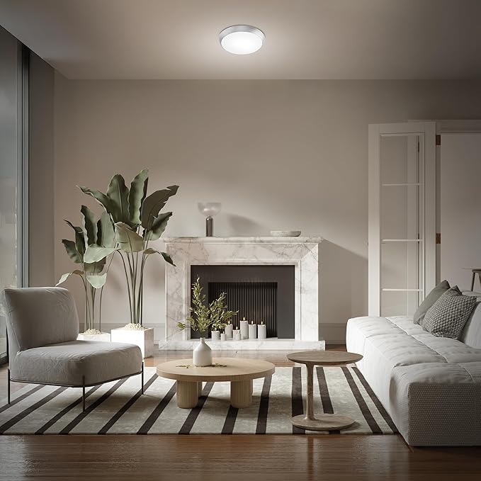 Feit Electric 9 Adjustable White LED Ceiling Light Dimmable Flush Mount Fixture Brushed Nickel Finish Selectable Color Temperature 900 Lumens 50000-Hour Lifespan FM9/5CCT/NK