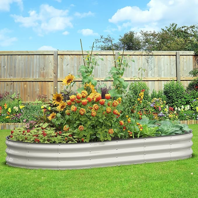 Galvanized Raised Garden Bed 8x4x1 FT Oval Metal Raised Garden Bed Outdoor Planter Box with Open Bottom Rust-Resistant Steel Garden Bed for Vegetables Herbs Flowers Easy Assembly