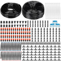 Frienda 590 ft Drip Irrigation System Kit Misting Plant Watering System with 1/4 inch 0.12 inch Irrigation Tubing Hose Adjustable Nozzle Emitters Barbed Fittings for Garden Yard Lawn