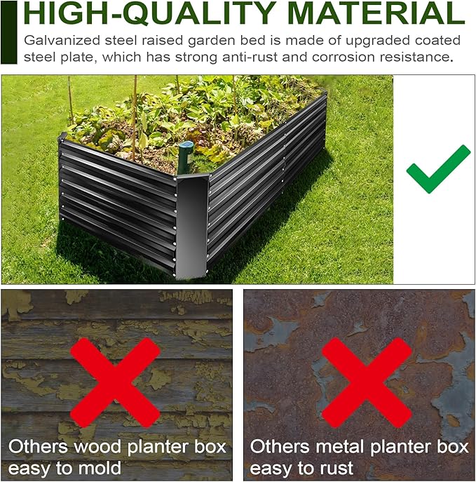 EDOSTORY Metal Raised Bed Garden Bed Kit 8x4x2ft Tall Galvanized Planter Raised Garden Boxes Outdoor Large Metal Raised Garden Beds for Flowers Vegetables Herbs