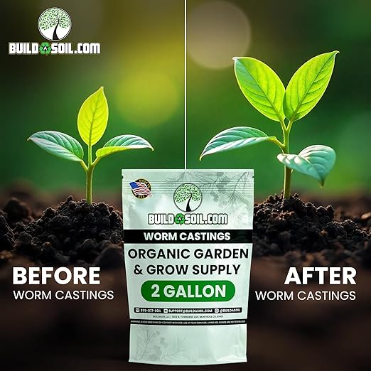 BuildASoil Worm Castings for Gardening - Vermicompost Organic Fertilizer for Lawns - Ensures Larger Plants &amp More Vegetables - Natural Earthworm Castings for Plants (1 Cubic Foot/Bag) (2 Gallon)