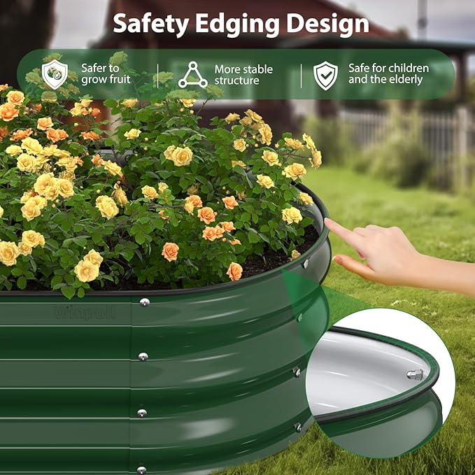 Raised Garden Bed Kit 5x2x1 ft Galvanized Planter Box Outdoor with Safety Edging Large Metal Raised Beds for Gardening Vegetables Flower Fruits (Moss Green)