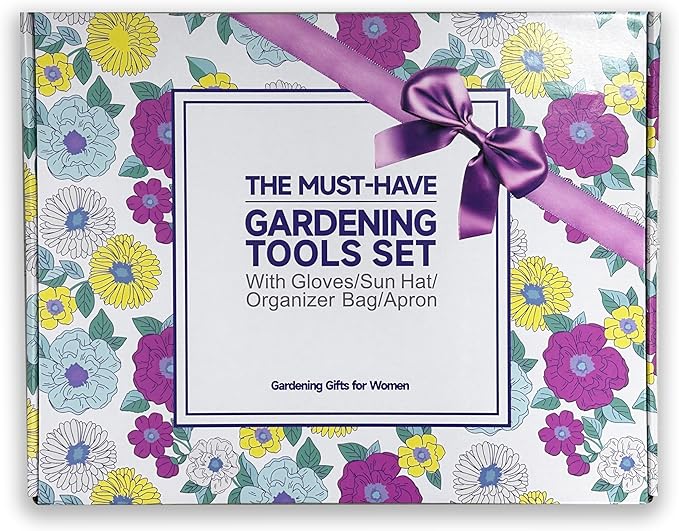 8-Piece Garden Tools Set with Gloves Knee Pads &amp Floral Tools - Ideal Gift for Mom Grandma Spring Planting Weeding Pruning &amp Yard Care