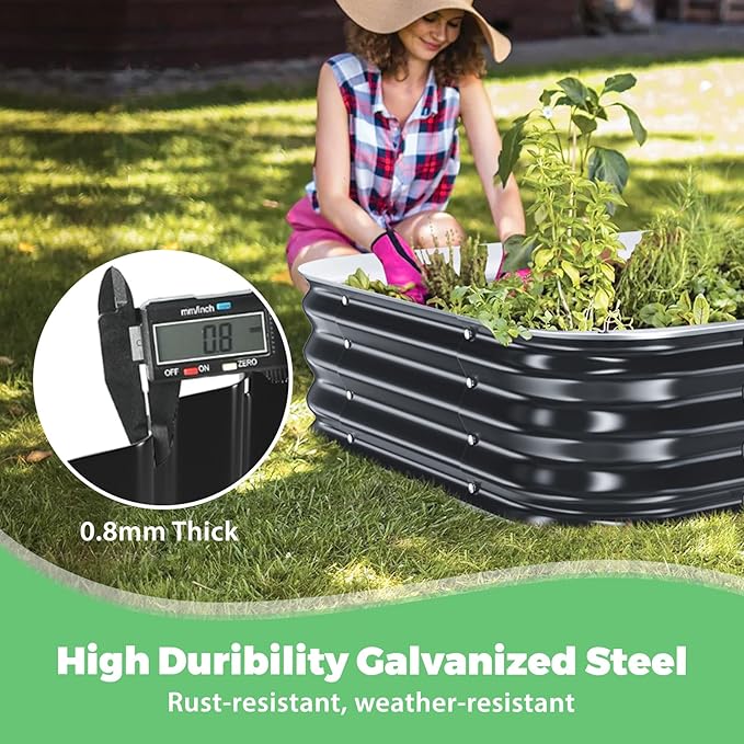 Galvanized Raised Garden Bed 3x3x1ft Garden Planter Bed Outdoor Heavy Duty Rustproof Steel Raised Bed Kit for Gardening Vegetables Fruits Flowers Grow Black