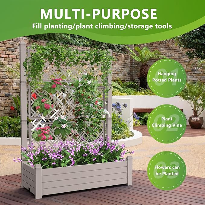 Elevated Raised Garden BedOutdoor Large Resin Patio Planter Box Stand Divisible with Drain PlugWater Monitor for Plants Vegetables Flowers Fruits(Grey)