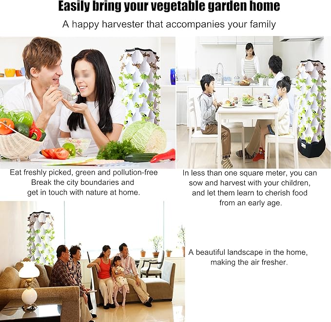 Hydroponics Growing Tower Planter Tower Hydroponics Growing Sys-tem Kit with Water Pump Hydroponic Tower Starter Kit Vertical Hydroponic PlanterGreen-64holes