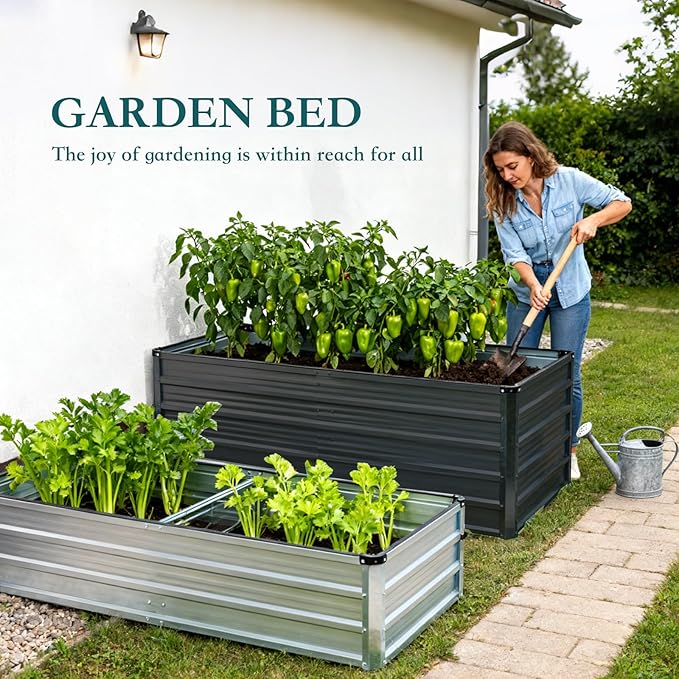 DUMOS Galvanized Raised Garden Bed Outdoor 6x3x2ft Planter Box Outdoor for Deep-Rooted Herbs/Flowers/Vegetables Large Metal Garden Bed for Patio Balcony and Backyard Gray