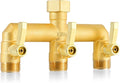 EBH Brass Garden Hose Splitter 3 Way High Flow Outdoor Faucet SplitterFull Flow 3-Way Brass Heavy Duty Hose Splitter With 3 Long Metal Handle and Individual On/Off Valve。