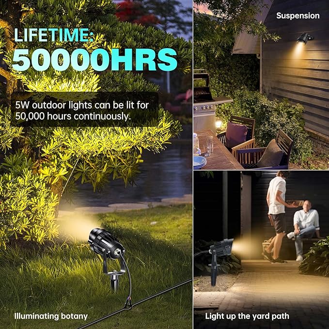 Low Voltage Landscape Lights Outdoor LED Landscape Lighting with Connectors 5W 500LM Focusing Lens Spotlights24V AC/DC 3000K Warm White Waterproof IP65 Pathway Garden Yard Lights 6PACK