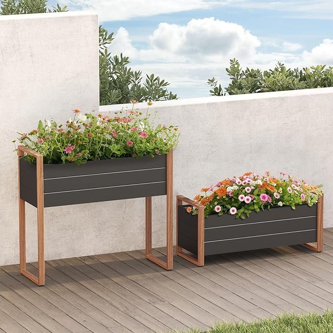Grand patio Outdoor Planter Boxes Combo Metal Raised Garden Beds with Legs Rectangular Elevated Garden Planter Boxes for Herb Vegetables Flowers Fruits