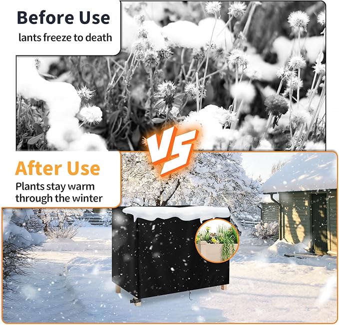 Rectangular Plant Box Cover with Drawstring Outdoor Raised Garden Bed Cover for Plant Freeze Protection Reusable Winter Frost Cover for Planter Beds-48 x 24 x 30 inch