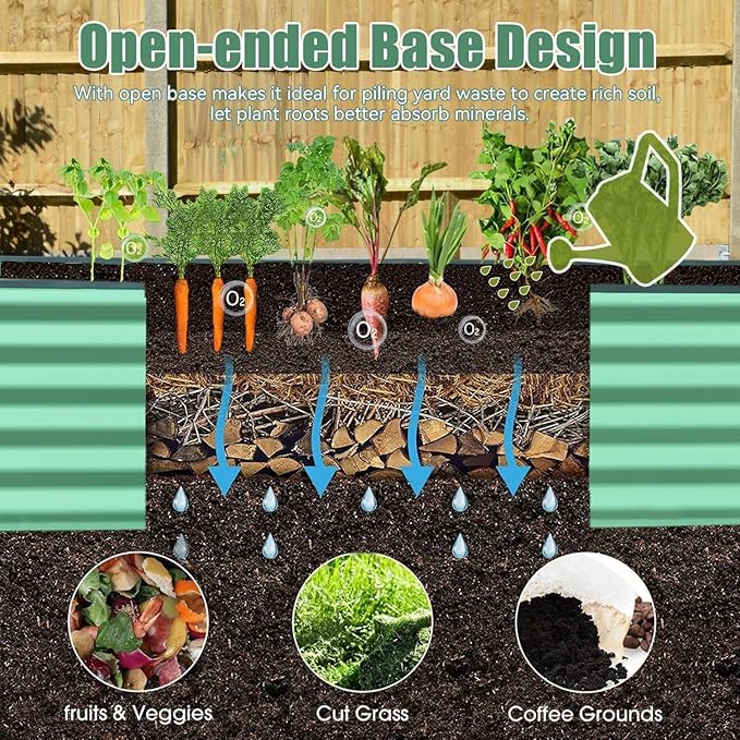 8X4X1.5 Ft Galvanized Raised Garden Bed Outdoor Planter Box for Vegetables Herbs &amp Flowers