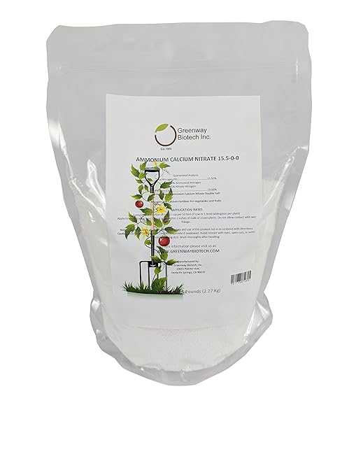 Greenway Biotech Inc. Calcium Nitrate Solution Grade 15.5-0-0 Fertilizer Contains 15.5% Nitrogen &amp 19% Calcium for Tomatoes Plants- Water Soluble Hydroponics Fertilizers for Vegetables- 5 Pounds