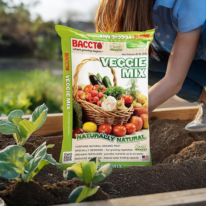 Michigan Peat Company BACCTO Veggie Mix with Peat Moss Indoor Outdoor Organic Nutrients for Planting &amp Growing Vegetables 40 Quart Bag