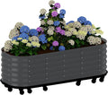 Mobile Large Raised Garden Bed with Water Reservoirs – Rustproof Galvanized Planter Cart with Wave Panels &amp Lock Wheel for Patio/Indoor Herbs(Gray)