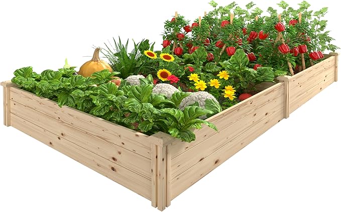 95''L x 49''H x 11''W Wooden Raised Garden Bed Divisible Elevated Planting Planter Box Kit with Open Base for Vegetables Flowers Herbs Ideal for Outdoor Gardening Backyard Patio