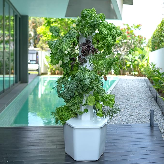 Standard Outdoor Vertical Hydroponic Growing System Kit Grow 27 Large Lettuce Vegetables Herbs Fruit | 20 Gallon Water Tank 20' Pump Cable Smart WiFi Timer | Easy Assembly &amp Use