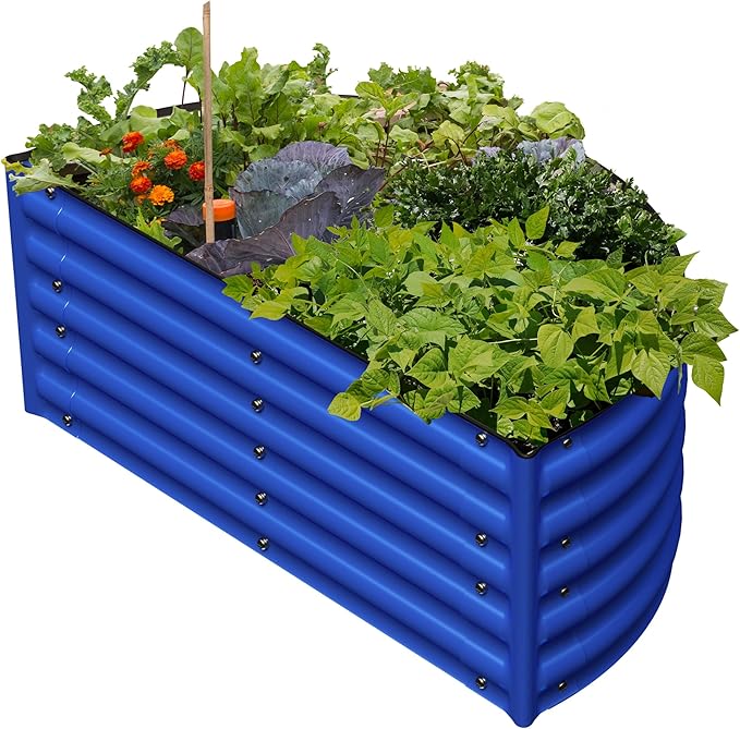 Olle Galvanized Raised Garden Bed 17 Tall Metal Planter Boxes Outdoor for Growing VegetablesHerbsFlowers Steel Plant Raised Garden Bed Kit 47*27 Blue