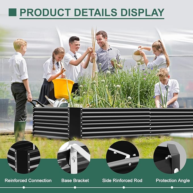 Land Guard 8x4x3ft Rectangular Galvanized Raised Garden Beds Large-Capacity Metal Planter Box Outdoor Durable Deep Raised Garden Bed 3ft Tall Raised Beds for Gardening Vegetables Dark Grey