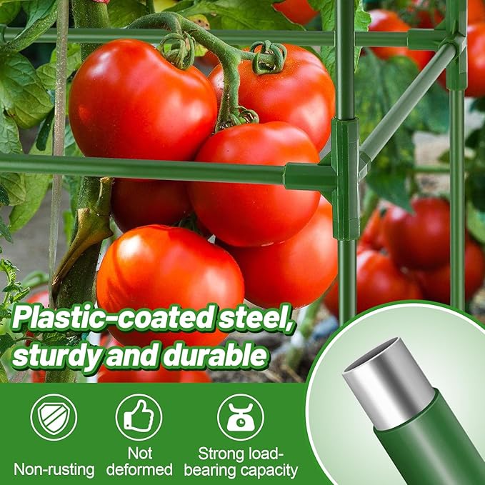 ANPHSIN Tomato Cages with 17 Gallon Grow Bags - 46'' Heavy-Duty Plant Support Cage Kit Garden Pots with Square Plant Trellis for Flowers Vegetables Cucumber Vertical Climbing Vines 2 Sets