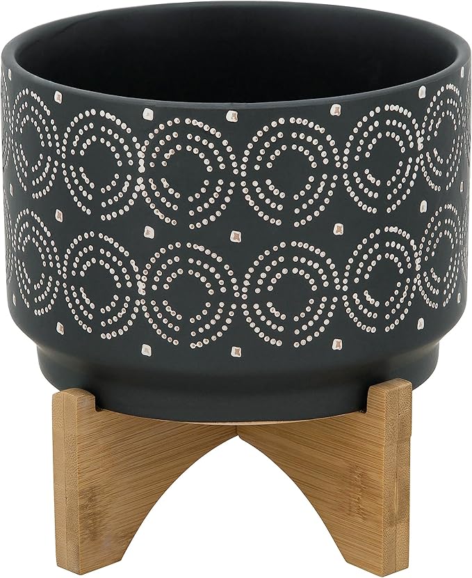 7 Swirl Planter ON Stand Black