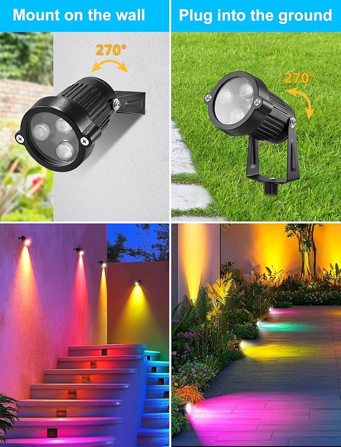 OurLeeme Lawn Flood Light Stake 2-in-1 Waterproof Outdoor Remote controlle Landscape Lighting Spotlight Wall Light for Yard Garden Driveway Pathway Pool (4 Pack)