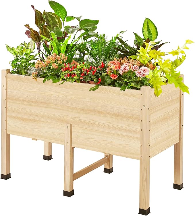 SPECRAFT 4x2 Ft Raised Garden Bed - Features Legs Drainage Holes Ideal for Vegetables Flowers Elevated Wood Planter Box for Balcony Patio Backyard Easy Assembly Fir Wood