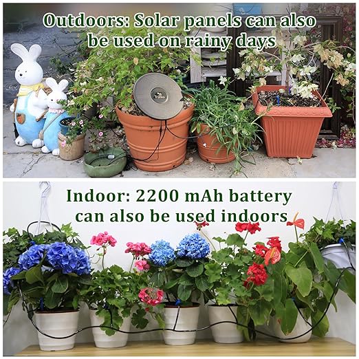 Solar Irrigation System Automatic Drip Irrigation Kit for Outdoor/Indoor Garden Watering System with Water Level DetectionDrip Irrigation System for 15 Potted Plant with 15m Water Hose