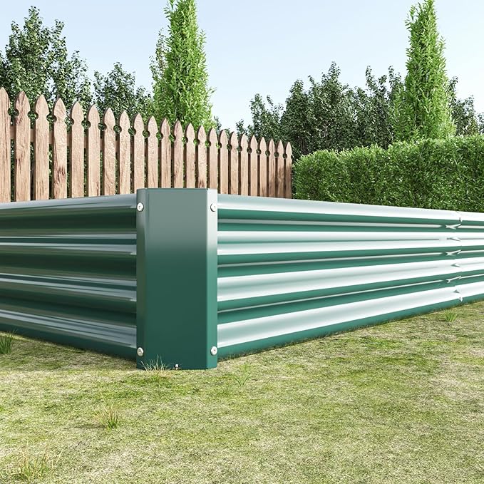 Raised Garden Bed Kit Metal Green Larger Size for Flowers Vegetables Herbs Outdoor Lawn Durable Weather-Resistant
