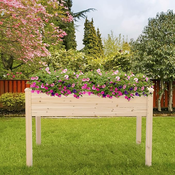 Vasitelan 47x22x30in Raised Garden Bed Elevated Wood Planter Box Stand for Backyard Patio Balcony