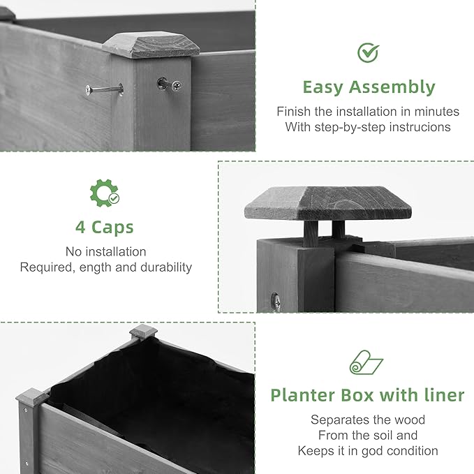 48x24x30 inch Raised Garden Bed with Legs Elevated Wooden Planter Box for Outdoor Plants Flowers Fruits Vegetable Herb Growing