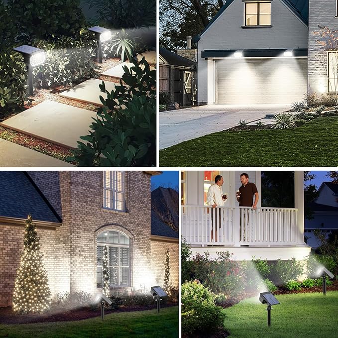 Solar Spot Lights Outdoor 6 Pack [46 LED/3 Modes] Solar Landscape Spotlights Waterproof 2-in-1 Auto On/Off Solar Powered Lights for Outside Yard Garden Wall Pathway(Cool White)