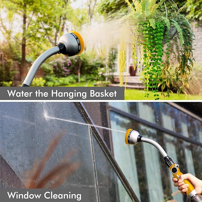RESTMO Watering Wand Heavy Duty Metal Garden Hose Wand with 10 Spray Patterns 15-Inch Long Hose Nozzle Sprayer with Thumb Flow Control Ideal to Water Hanging Baskets and Shrubs Yellow