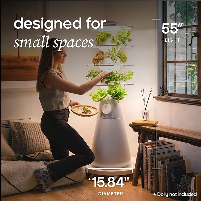 Farmstand Nook 4ft.7” Vertical Hydroponic Garden Tower - Self-Watering Vertical Hydroponic Tower with LED Grow Lights 20 Live Seedlings Smart Timer - Indoor Vertical Growing Tower