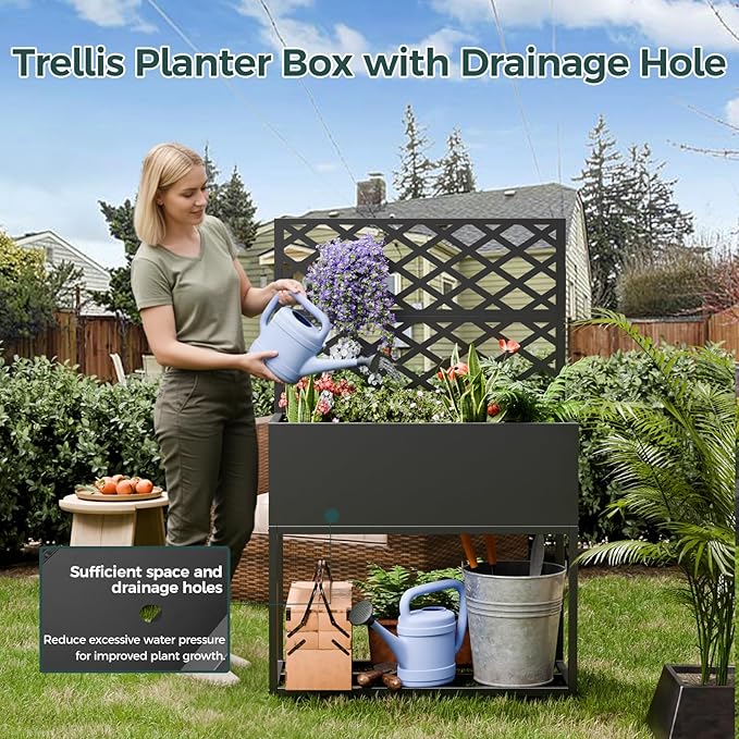 Metal Planter Box Multi-Functional &amp Easy to Assemble 55 H x 35 W Raised Garden Bed for Climbing Plants Elevated Standing Garden Planter with Drainage Holes for Outdoor Patio