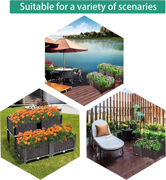 Plant Grow Box Elevated Raised Garden Bed Kits Fit for Flower Vegetable Grow Brown 4-piece Set