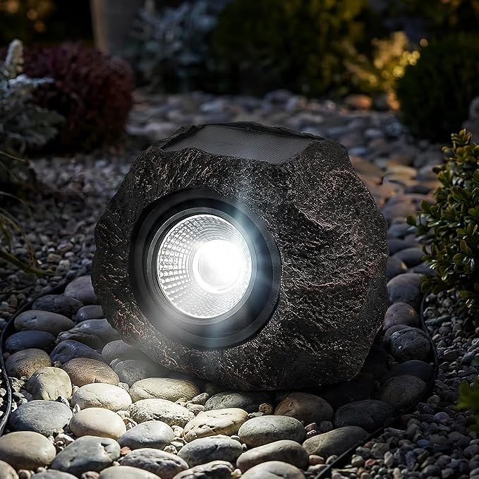 Solar Rock Lights Outdoor Garden Waterproof - Super Bright LED Solar Spotlights Solar Powered Landscape Path Decorative Garden Stone Lights for Pathway Walkway Yard Patio (2 Pack)