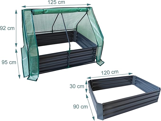 Relaxdays Raised Bed with Greenhouse for Flowers Plants and Vegetables H x W x D: 92 x 125 x 95 cm Garden Plant Bed Anthracite