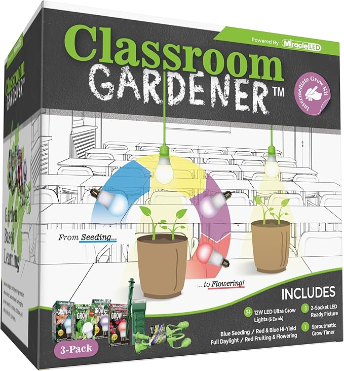 Miracle LED Classroom Gardener 2-Socket Corded Intermediate LED Grow Kit with Sproutmatic Timer Controls 4-Pack (Count of 1)