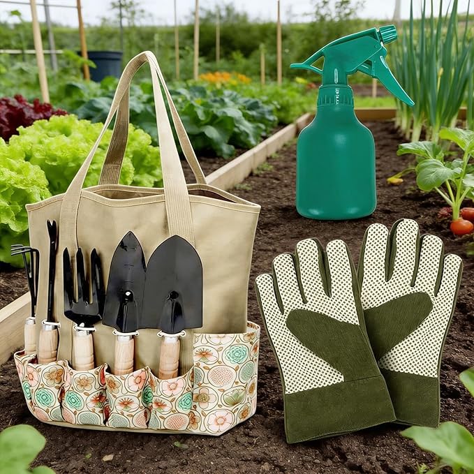 Garden Tool Set - Complete Outdoor Planting Kit Heavy Duty Hand Cultivator Tools with Sturdy Steel Construction Ergonomic Grip Performance Function Ideal for Gardeners Beginners Mom Grandpa Grandma