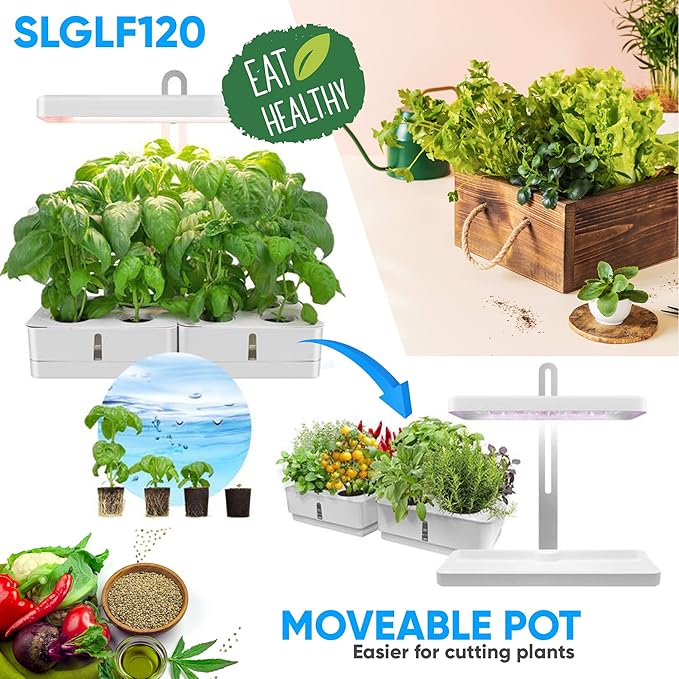 SereneLife Hydroponic Herb Garden Kit – 8 Seed Pods Included Indoor Garden with Full-Spectrum Grow Light Adjustable Height and Smart Hydroponic System