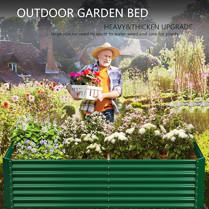 FRIZIONE 8FT(L)×4FT(W)×2FT(H) Raised Garden Bed Outdoor for Flower Garden Planter Box for Vegetable Raised Garden Beds for Herb Succulent Dark Green