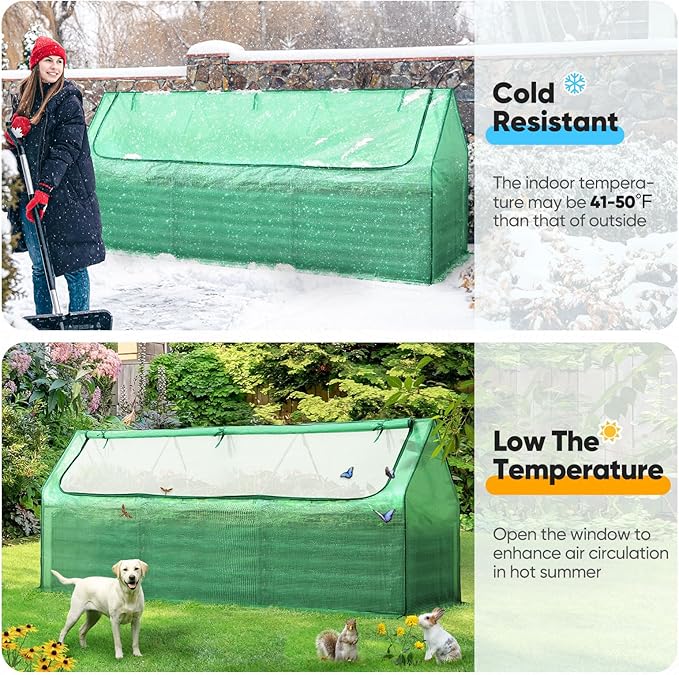 Quictent Raised Garden Bed Galvanized Raised Beds for Gardening Vegetables with Cover 8x4x2 ft Metal Planter Box Outdoor Use Green