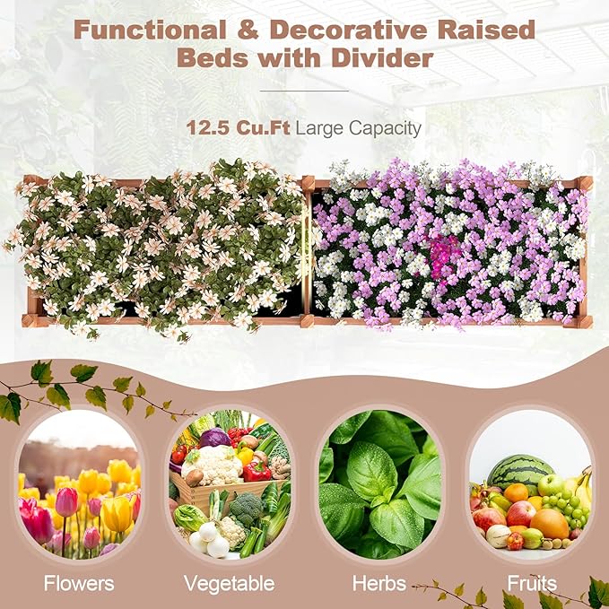 Giantex Wood Raised Garden Bed Planting Bed with Corner Drainage Non-Woven Liner for Growing Vegetables Flowers Herbs Fruits 89”x23.5”x16” Divisible Planter Box for Backyard Garden Lawn