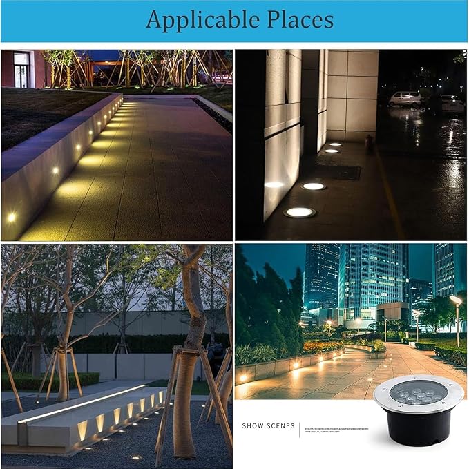 Recessed LED Buried Lamp IP67 Waterproof Outdoor Landscape Lights AC85-265V Low Voltage Stainless Steel Round Spotlight for Villa Patio Lawn LightingWhite Light 24 W