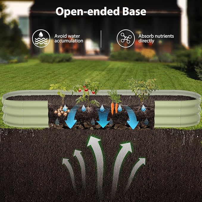 Raised Garden Bed Kit 8x2x1 ft Galvanized Planter Box Outdoor Oval Large Metal Raised Beds for Gardening Vegetables Flower Herb (Avocado Green)