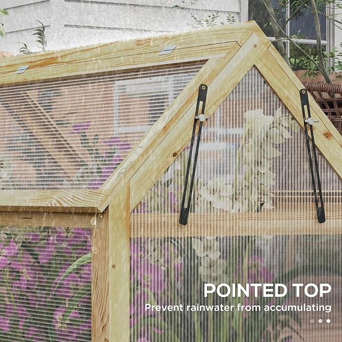 Raised Garden Bed with Polycarbonate Greenhouse Wooden Cold e Greenhouse GFlower Planter Protection Peak Roof 35.5 x 22.5 x 38.25 Natural