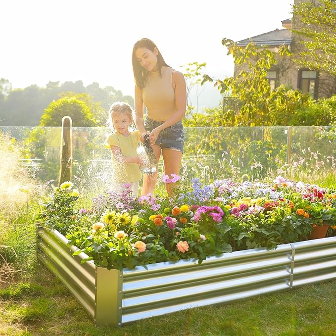 Land Guard 2 Pack 6×3×1ft Galvanized Metal Raised Garden Bed Metal Planter Kit Box Outdoor for Deep-Rooted Vegetables Flowers Green and Herbs……