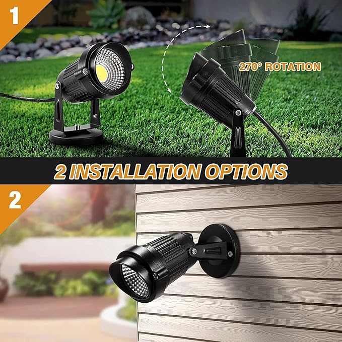 HANNAHONG 5W AC120V Landscape Up Down Spot-Light with Spiked Stand and Base COB LED for Lawn Garden DecorativeYard Step Wall Outdoor Lighting Lamp5 Ft Cable with PlugWaterproof(2PACK)