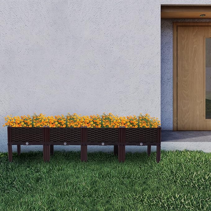 Plastic Raised Garden Bed Kit Set of 4 Elevated Planter Grow Boxes 15.35 H with Drainage Holes Outdoor Garden Growing Beds for Patio Backyard Porch Deck Vegetable Fruit Flower Herb